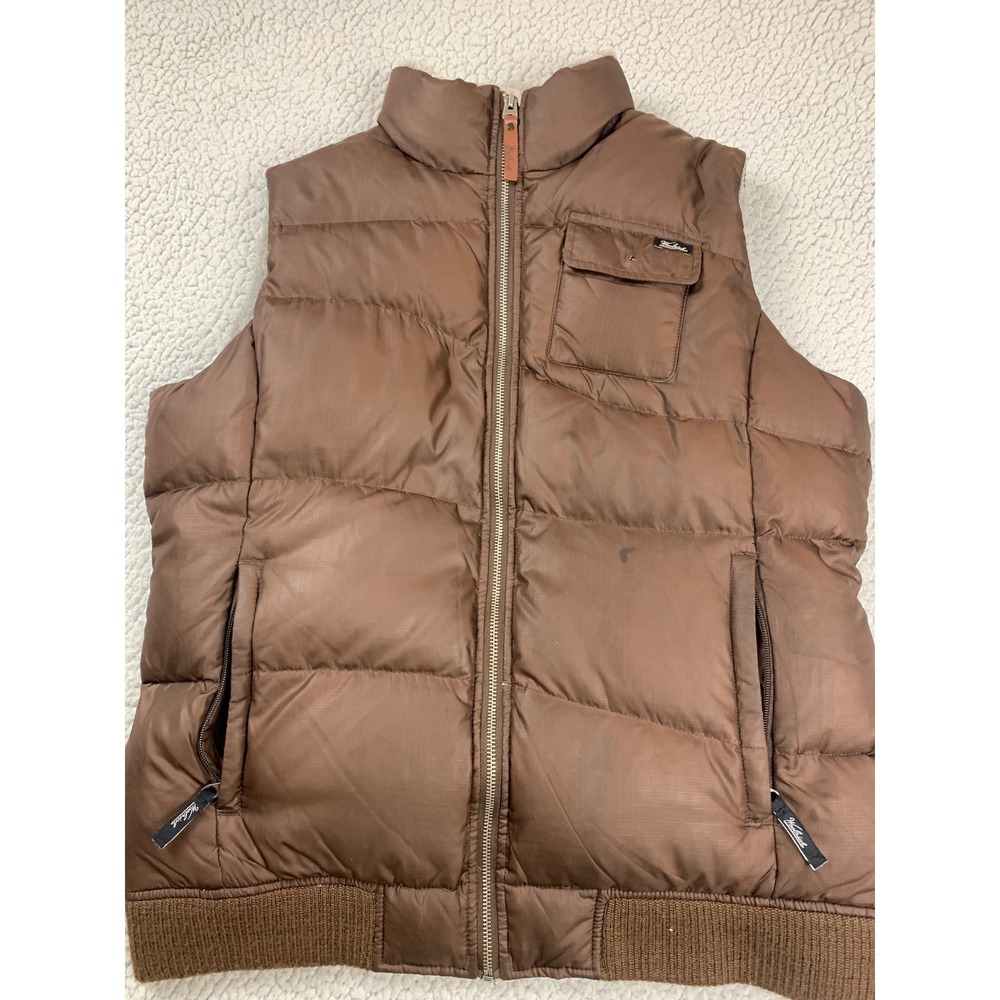 Woolrich Down Puffer Vest Womens‎ L Dark Chocolate Brown Sherpa Lined Duck Down